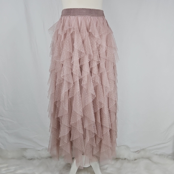 Anthropologie Dusty Pink Ruffled Maxi Skirt Large - Picture 1 of 11